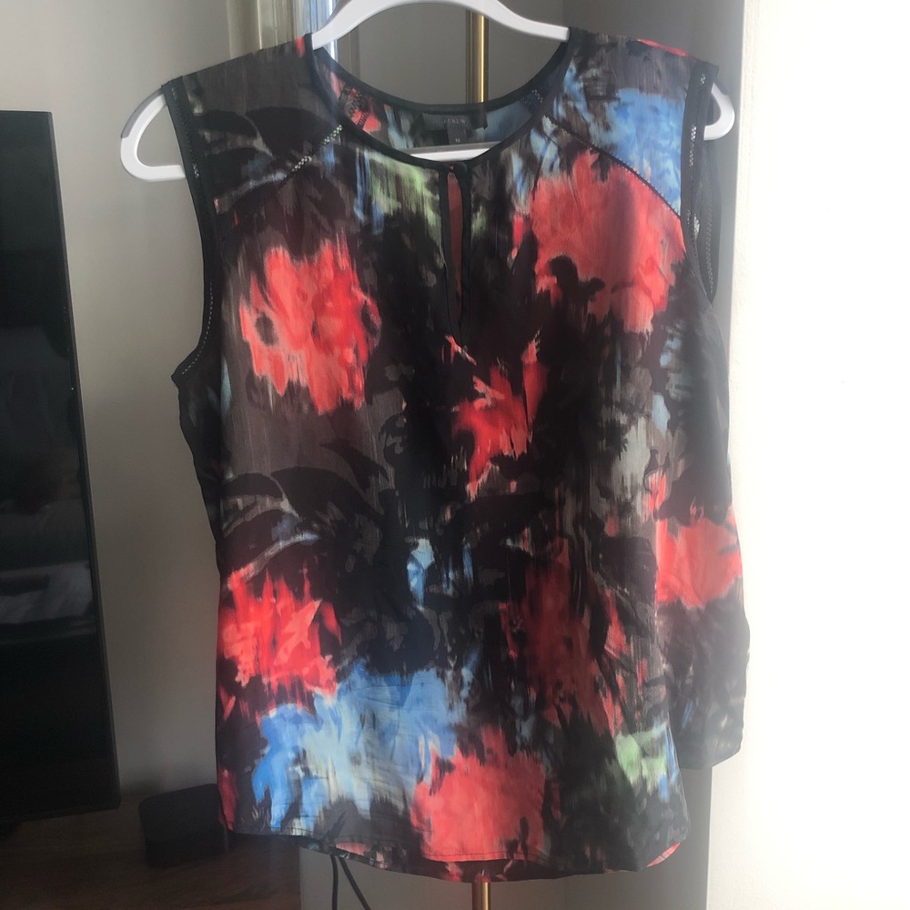 Jcrew Silk Floral Keyhole Neck Sleeveless Blouse